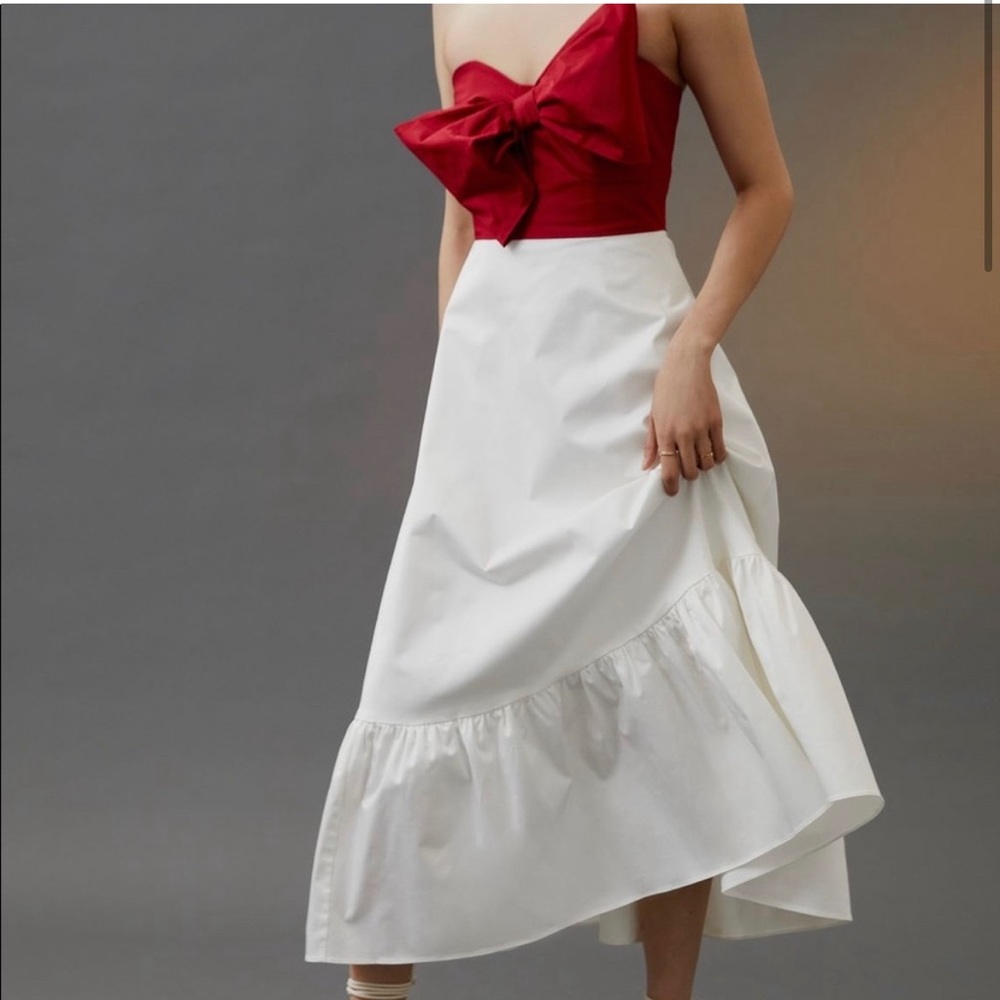strapless hutch bow-tie maxi dress red and white